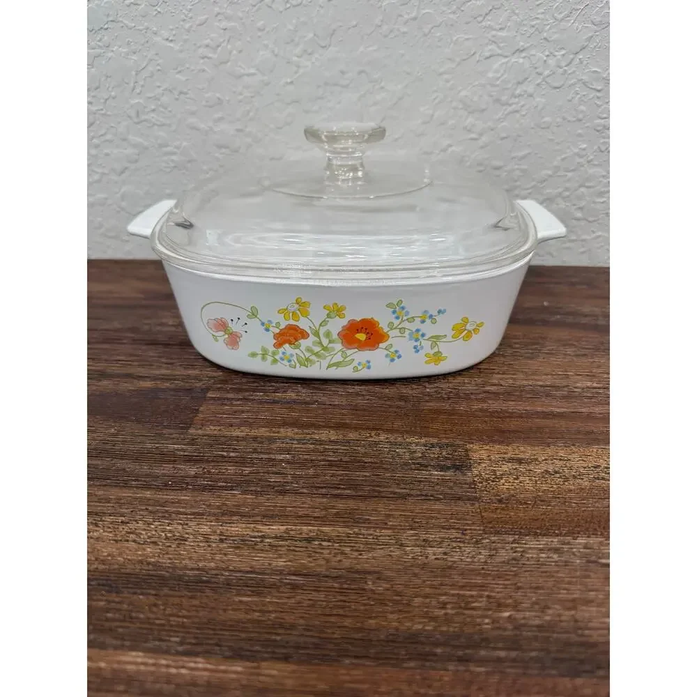 Corning Ware Wildflower Poppy A-2-B 2 Quart Casserole Baking Dish with Lid USA